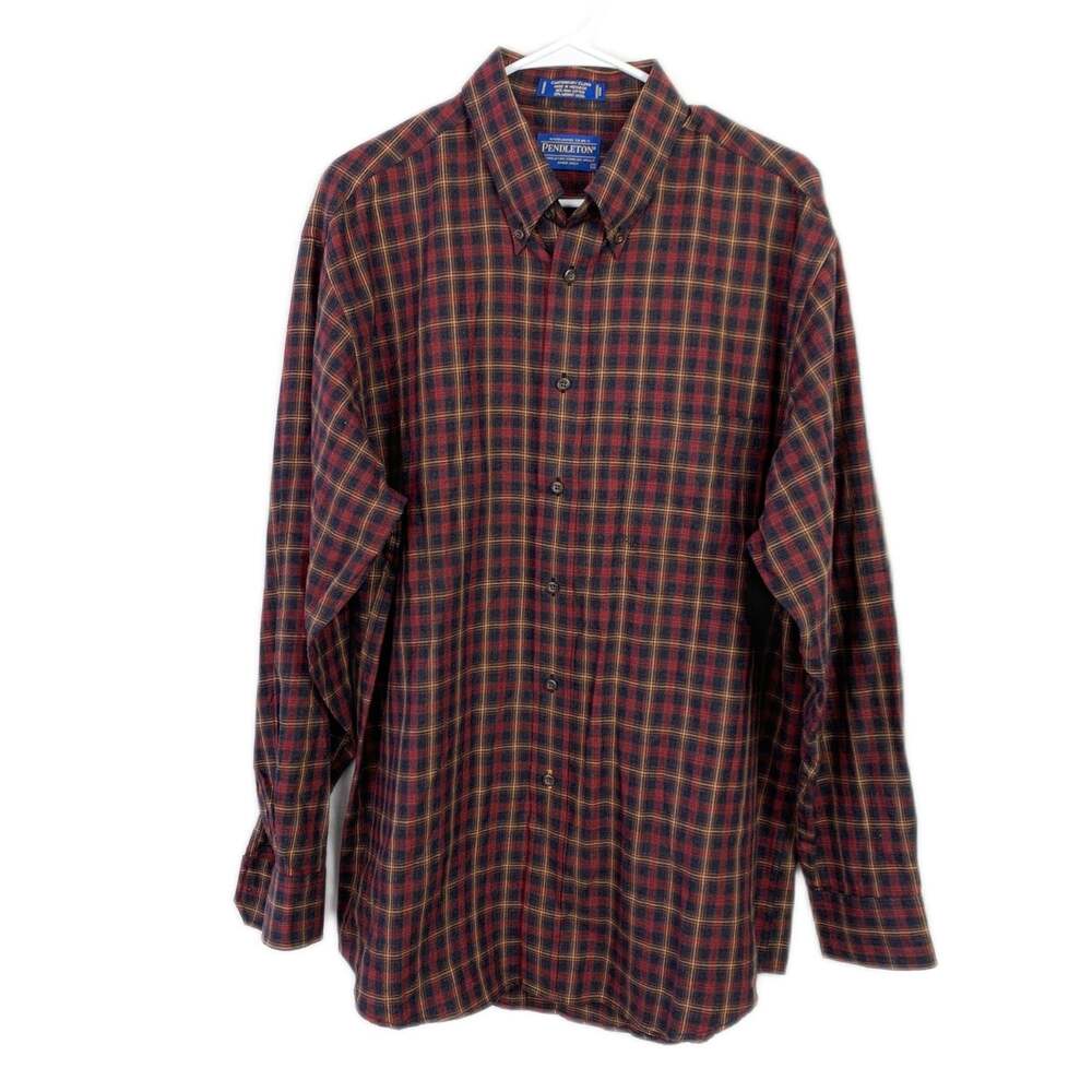 Pendleton Men's L Canterbury Cloth Plaid Button Down Flannel Shirt Pima Wool